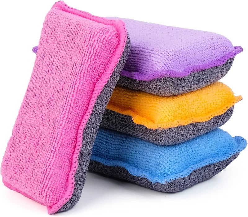 UPSTAR Kitchen Sponges for Dishes, Microfiber Cleaning Scrubber, Non-Scratch Scrubbies for Dishwashing and Bathroom, Size L Pack of 4 - Image 1